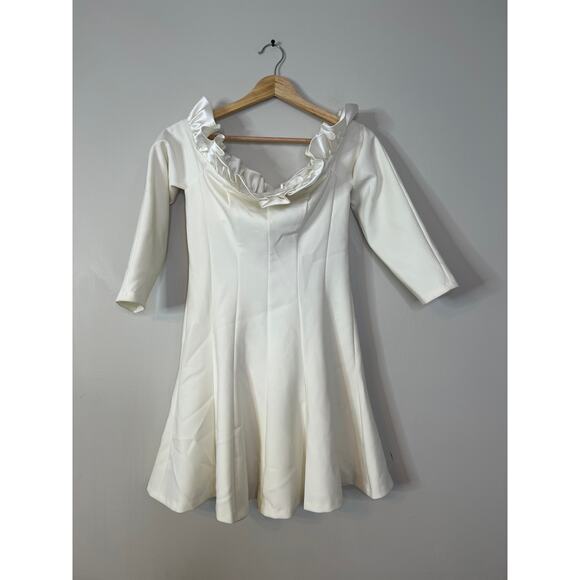 NWT Cinq A Sept Tamra Off Shoulder Ruffle Neck Long Sleeve Ivory Mini Dress - Picture 2 of 8